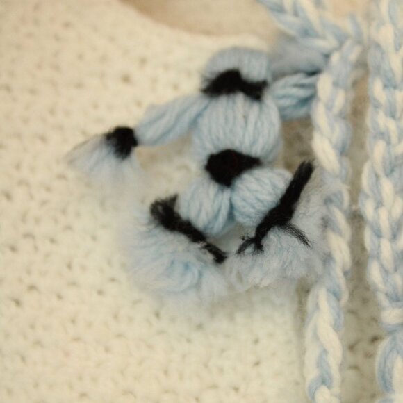 Vintage 1950s 1960s Baby Sweater, White Knit Cardigan with Blue Ties - Picture 4 of 10